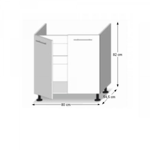 Dolní skříňka D 80 ZL, vysoký bílý lesk/dub sonoma, LINE