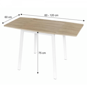 Jídelní stůl, MDF foliovaná / kov, dub sonoma / bílá, 60-120x60 cm, MAURO
