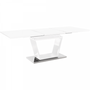 Jídelní stůl, rozkládací, bílá extra vysoký lesk / oceľ, 160-220x90 cm, PERAK