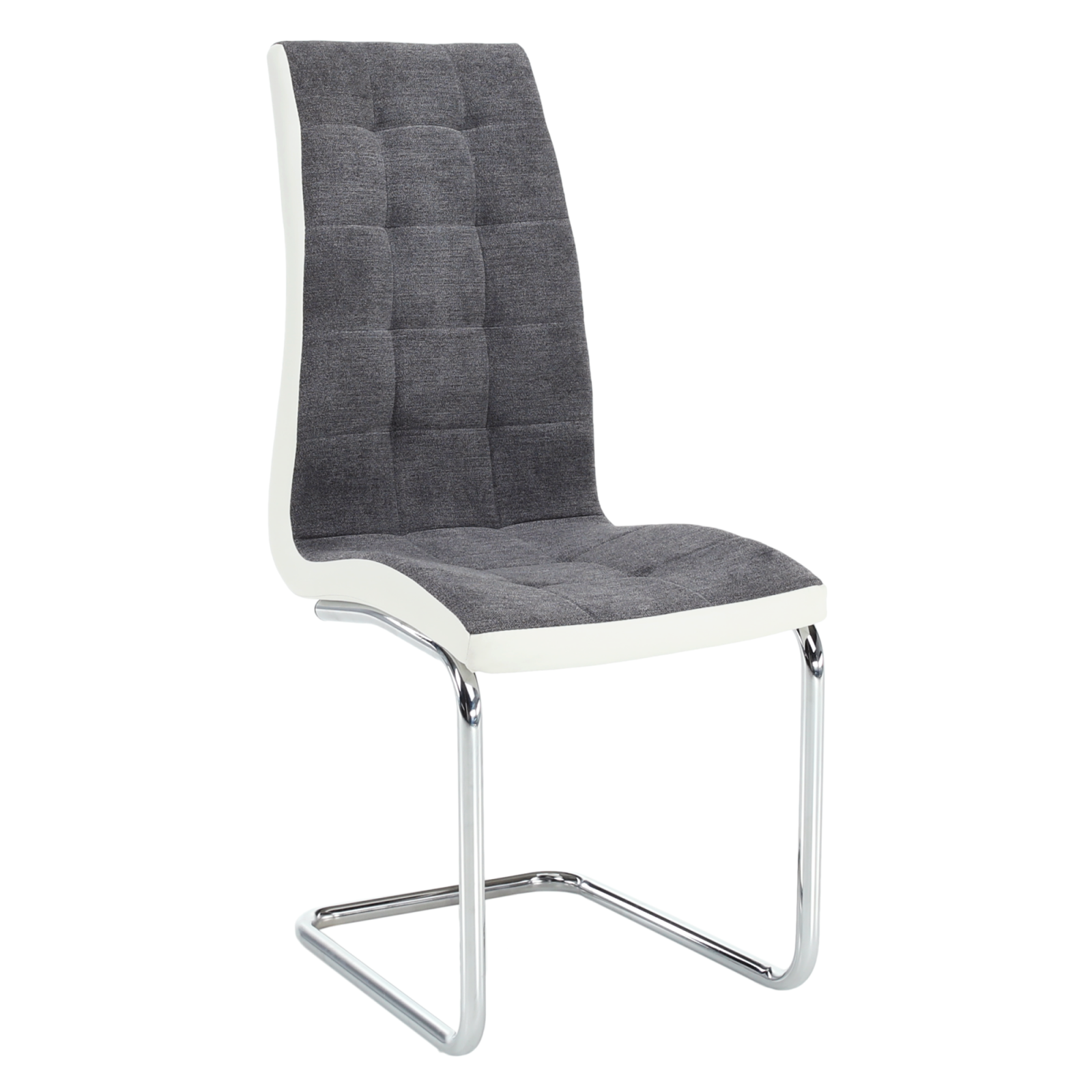 Jídelní židle, tmavě šedá látka / ekokůže bílá / chrom, SALOMA NEW
