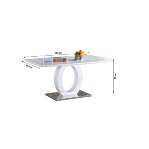 Jídelní stůl, bílá vysoký lesk / ocel, 150x80 cm, ZARNI