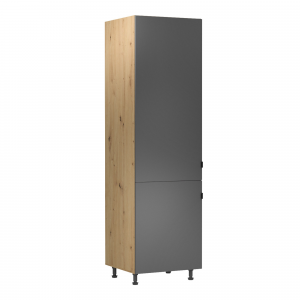 Vysoká skříňka na chladničku, dub artisan / šedý mat, univerzální, LANGEN D60ZL