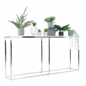 Konzolový stolek v industriálním stylu, bílá / chrom, KORNIS