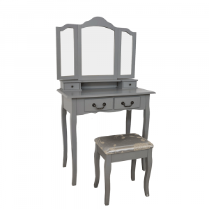 Toaletní stolek s taburetem, šedá / stříbrná, REGINA NEW