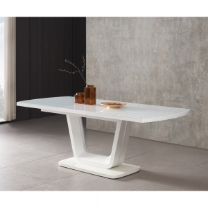 Jídelní rozkládací stůl, bílý lesk, 160-200x90 cm, OLAV