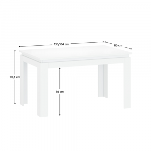 Rozkládací stůl, bílá, 135-184x86 cm, LINDY